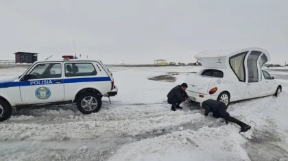 Лимузин с новорожденным застрял в сугробе в Павлодарской области