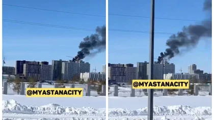 Пожар в 17-этажной новостройке сняли на видео в Астане