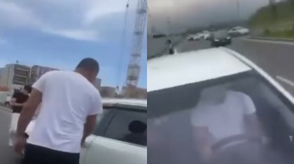 Агрессивный водитель прокатил на капоте алматинца (ВИДЕО)