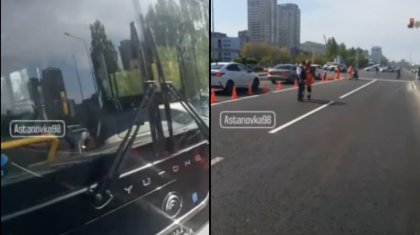 Водитель автобуса устроил разборки с дорожником в Астане (ВИДЕО)