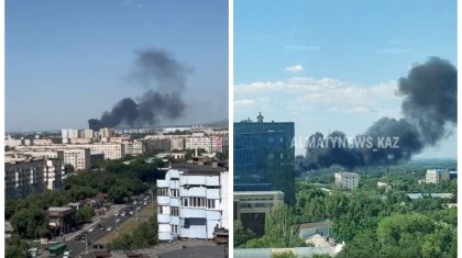 Черные клубы дыма: крупный пожар сняли на видео в Алматы