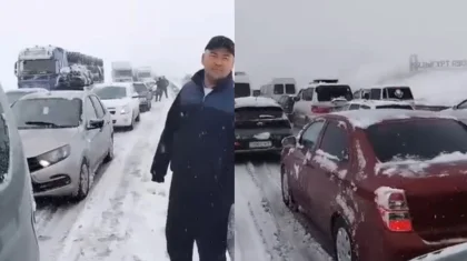 Десятки водителей застряли на трассе в непогоду в Туркестанской области (ВИДЕО)