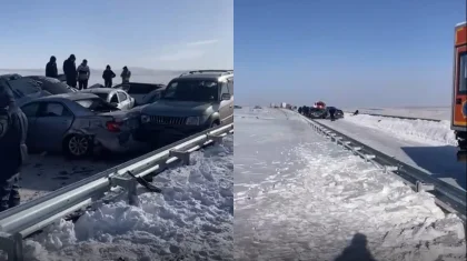 19 машин столкнулись в массовой аварии по дороге из Балхаша в Караганду (ВИДЕО)