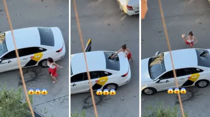 Женщину, громившую автомобиль «Яндекс.Такси», сняли на видео в Шымкенте