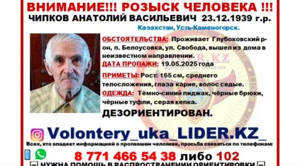 Пропавшего без вести пенсионера разыскивают на востоке Казахстана