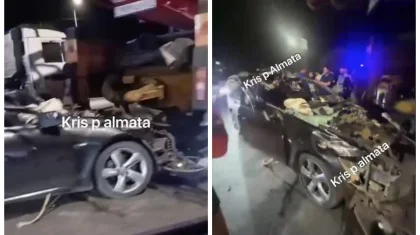 Легковушка въехала в автобетононасос в Алматы (ВИДЕО)