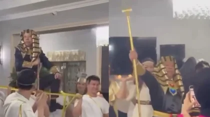 «Египетская сила!»: казахстанец отметил юбилей в образе фараона (ВИДЕО)