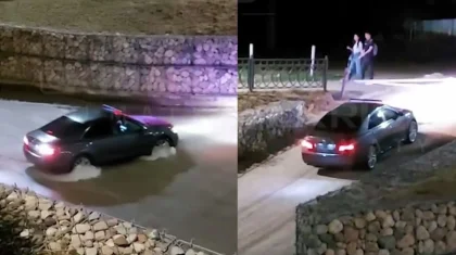 В Алматы авто с «мигалками» заехал в русло реки Весновка (ВИДЕО)