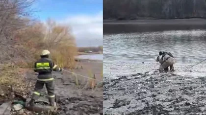 Мальчика засосало в грязь на берегу реки в Уральске (ВИДЕО)
