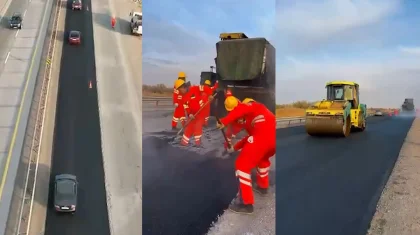 На трассе в Казахстане уложили прочный асфальт толщиной в 1,5 сантиметра (ВИДЕО)