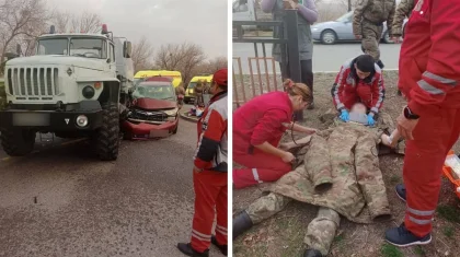 Легковушка столкнулась с военным грузовиком в Талдыкоргане