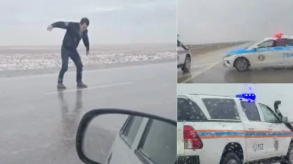 Гололед парализовал Мангистау: машины переворачиваются на трассе (ВИДЕО)