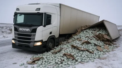 Фура с йогуртами перевернулась на трассе в Мангистау (ВИДЕО)