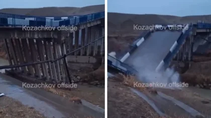 Обрушился мост через реку Келес в Туркестанской области (ВИДЕО)