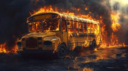 Пассажирский автобус сгорел на территории школы в Косшы