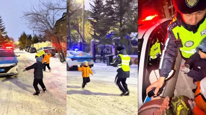 Игра в снежки: видео с детьми и полицейскими умилило казахстанцев