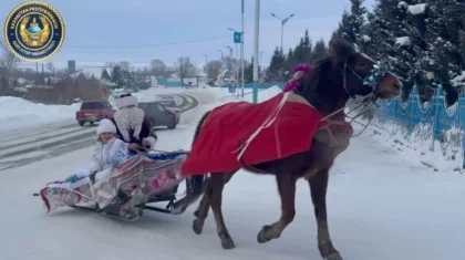 Настоящая сказка: Дед Мороз и Снегурочка на санях удивили детей в области Абай (ВИДЕО)