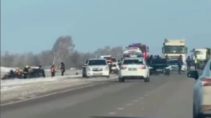 Легковушка врезалась на встречке в грузовик: 4 человека погибли в СКО (ВИДЕО)