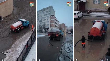 Откачку воды после снега с дождем ведут круглосуточно на улицах Актау (ВИДЕО)