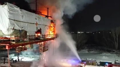 Строящийся мост загорелся в Павлодаре (ВИДЕО)