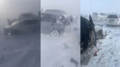 Десять автомобилей столкнулись на трассе в Актюбинской области (ВИДЕО)