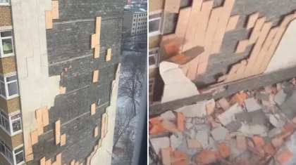 Обрушилась облицовка жилой девятиэтажки из-за ветра в Астане (ВИДЕО)