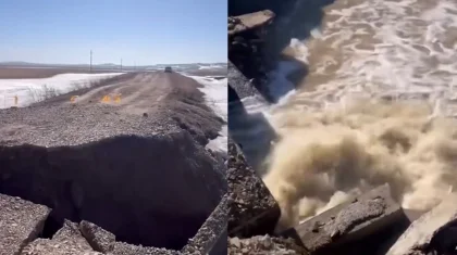 Талые воды разрушили отремонтированную дорогу в Акмолинской области (ВИДЕО)