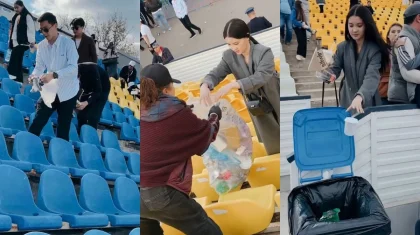 Болельщики и волонтеры убрали стадион после матча «Жайык» – «Кайрат»