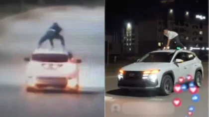 Ради лайков в TikTok: в Актобе пассажир авто ехал на крыше машины (ВИДЕО)