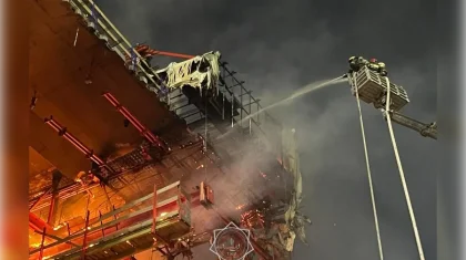 Третий пожар на строящемся мосту в Павлодаре: один человек госпитализирован