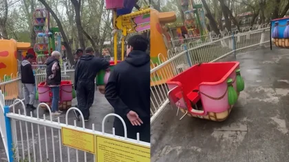 Кабина аттракциона едва не раздавила детей в Астане (ВИДЕО)