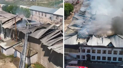 Крупный пожар в мебельном цехе потушили в Туркестанской области (ВИДЕО)