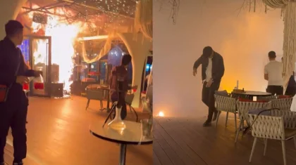 В Алматы чуть не сгорел дорогой ресторан - момент попал на видео