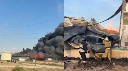Склад картонного завода горит в Алматинской области (ВИДЕО)