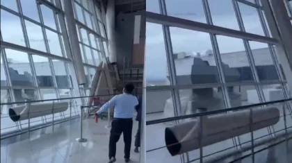 В аэропорту Алматы упала часть вентиляционной трубы (ВИДЕО)