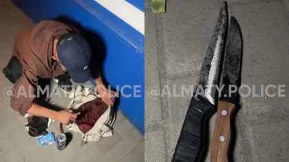 Размахивал ножами: вооруженный мужчина устроил переполох в Алматы (ВИДЕО)