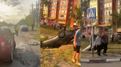 Автомобиль с ребенком перевернулся в овраг после ДТП в Костанае (ВИДЕО)