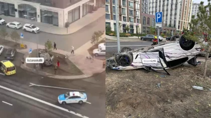 BMW перевернулся на улице в Астане: полиция рассказала, что произошло (ВИДЕО)