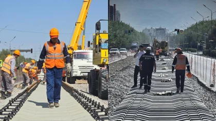 В Алматы начали укладывать рельсы первой линии LRT (ВИДЕО)